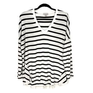 ALLISON JOY Women's STRIPED V-NECK Lightweight LONG SLEEVE Top Size LARGE